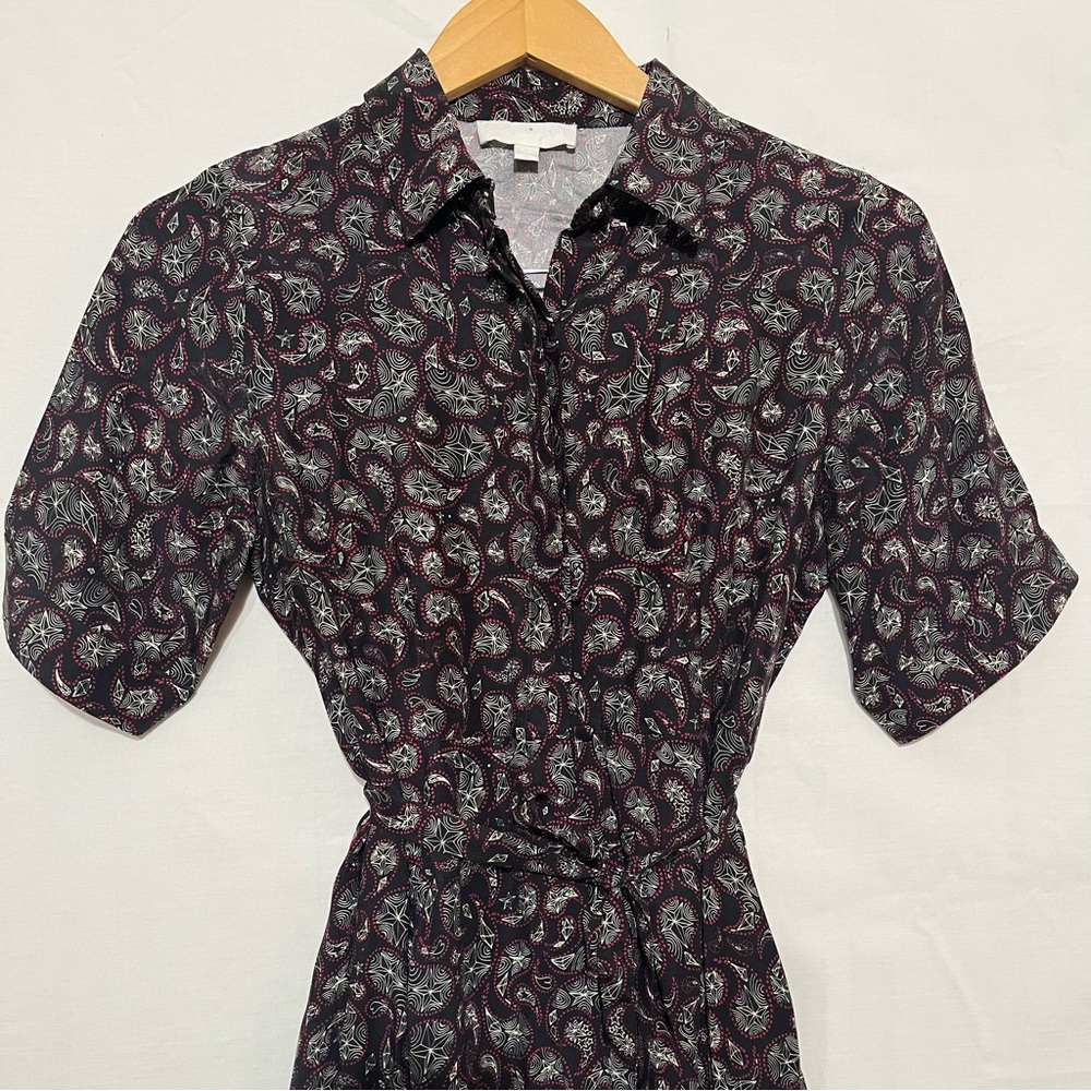 Anthropologie Paisley Silk Mini Dress - Black Red, and White